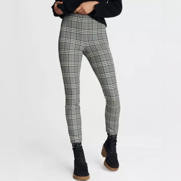 RAG & BONE Simone Pants Check Equestrian Stretch Gray Black Plaid Cropped Size 4 - Picture 1 of 10